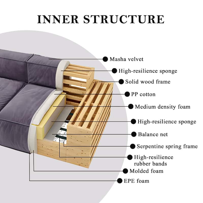 110'' Square Sofa Masha Velvet with Four-seater for Living Room Sofa-bed