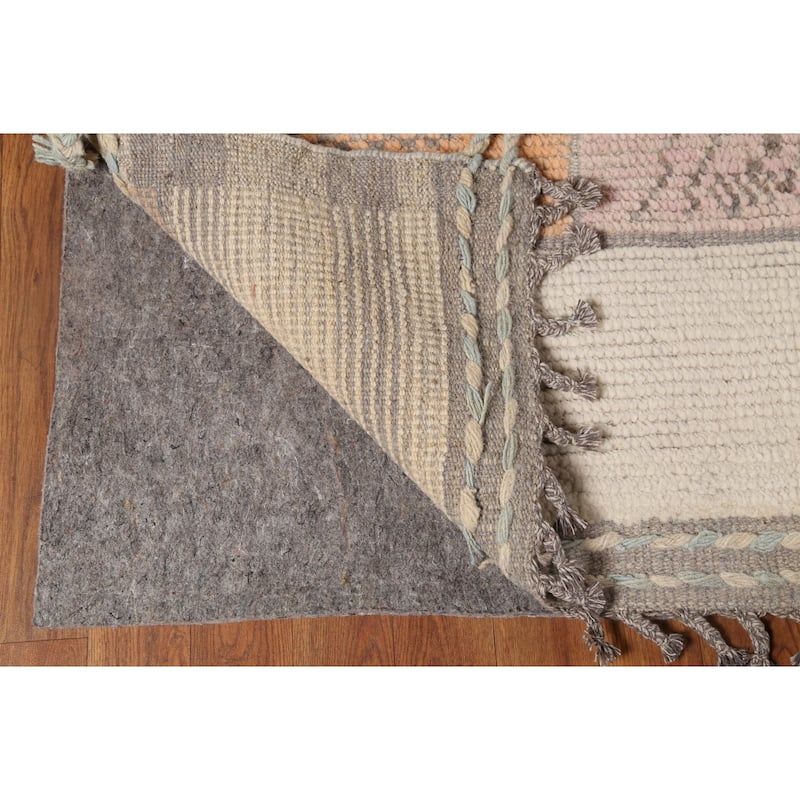 Moroccan Oriental Area Rug Handmade Beige Wool Carpet - 8'11"x 12'6"