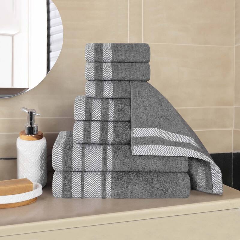 Superior Hays Cotton Medium Weight 8 Piece Bathroom Towel Set - Grey