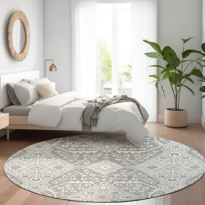 Premium Washable Super Soft Traditional Agra Mayfield Rug - Gray - 8' x 8'