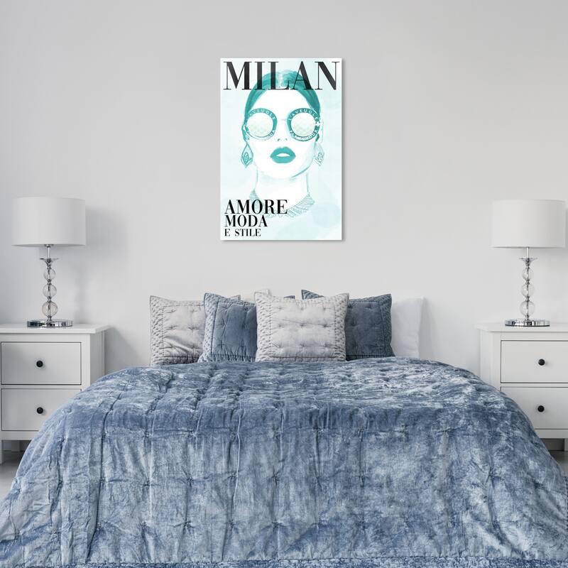 Wynwood Studio Canvas Fashion and Glam Cover Watercolor Milan Aqua Blue and Blue Modern & Contemporary Wall Art Canvas Print - 36 x 24