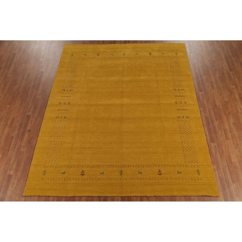 Tribal Yellow Gabbeh Indian Rug Hand-Knotted Oriental Wool Carpet - 8'4"x 10'0"
