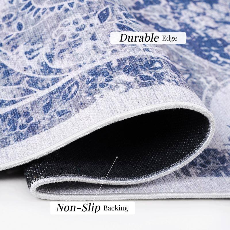 Blue 5x8 Indoor Low-Pile Rug, Washable and Non-Slip, Modern - 5' x 8'