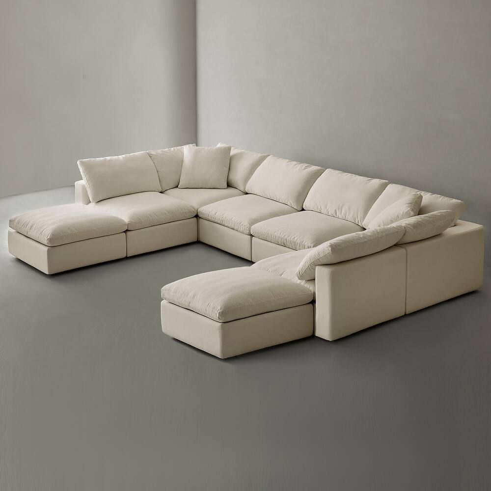 Square Arm Linen Fabric Rectangle Sectional Sofa Combination Sofa in Linen Beige