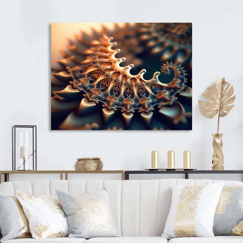 Designart "Fractal Infinity In Gold I" Modern Geometric Canvas Wall Art