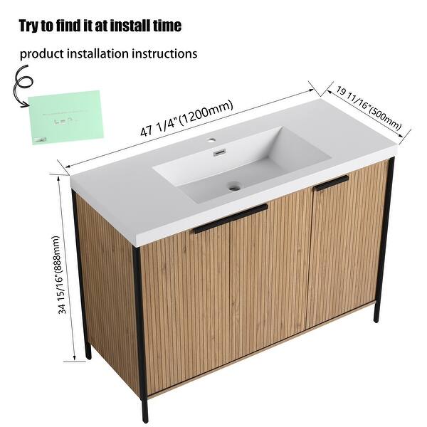 dimension image slide 1 of 5, 24"/30"/36"/48"/60" FreeStanding Bathroom Vanity with Sink, Floor Stand Bathroom Vanity with Soft Close Door and Shelf