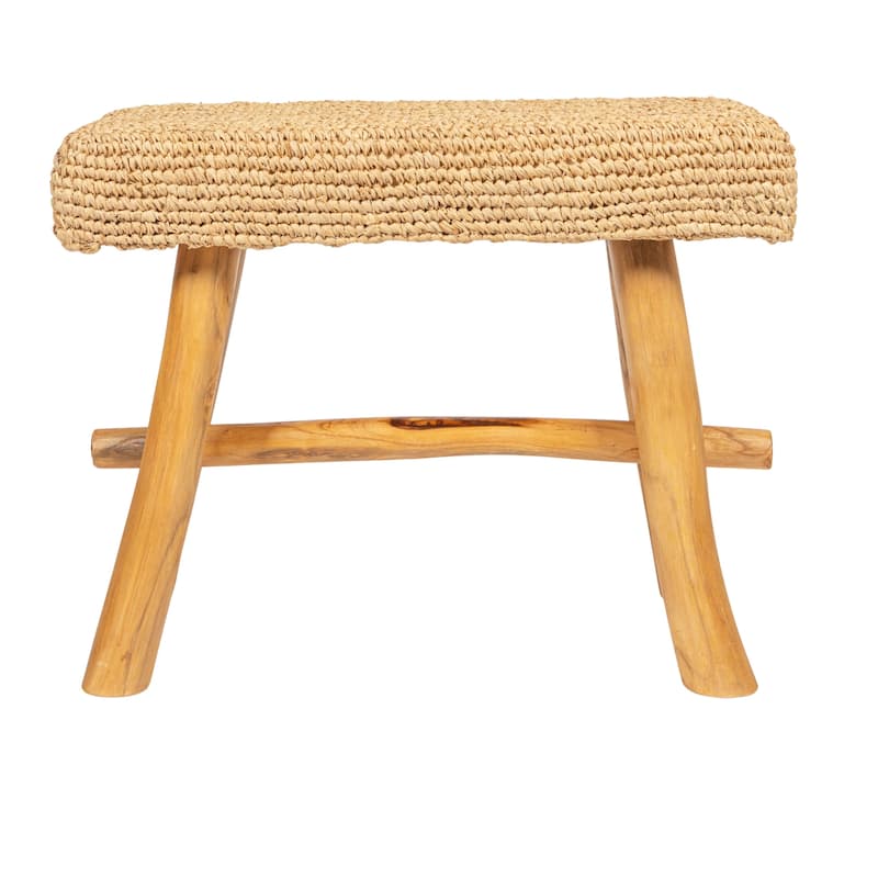Woven Mendong and Teakwood Stool