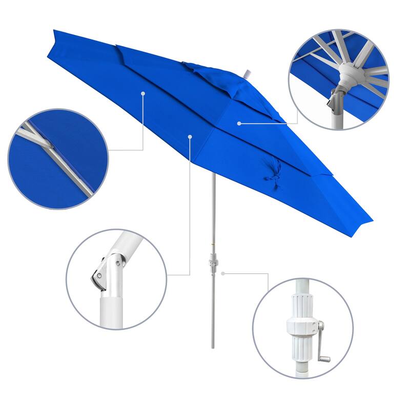 California Umbrella 11' Rd. Aluminum Patio Umbrella, Crank Lift, Collar Tilt, Dbl Wind Vent, White Finish, Sunbrella Fabric