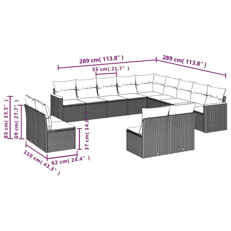 vidaXL 13 Piece Patio Sofa Set with Cushions Black Poly Rattan