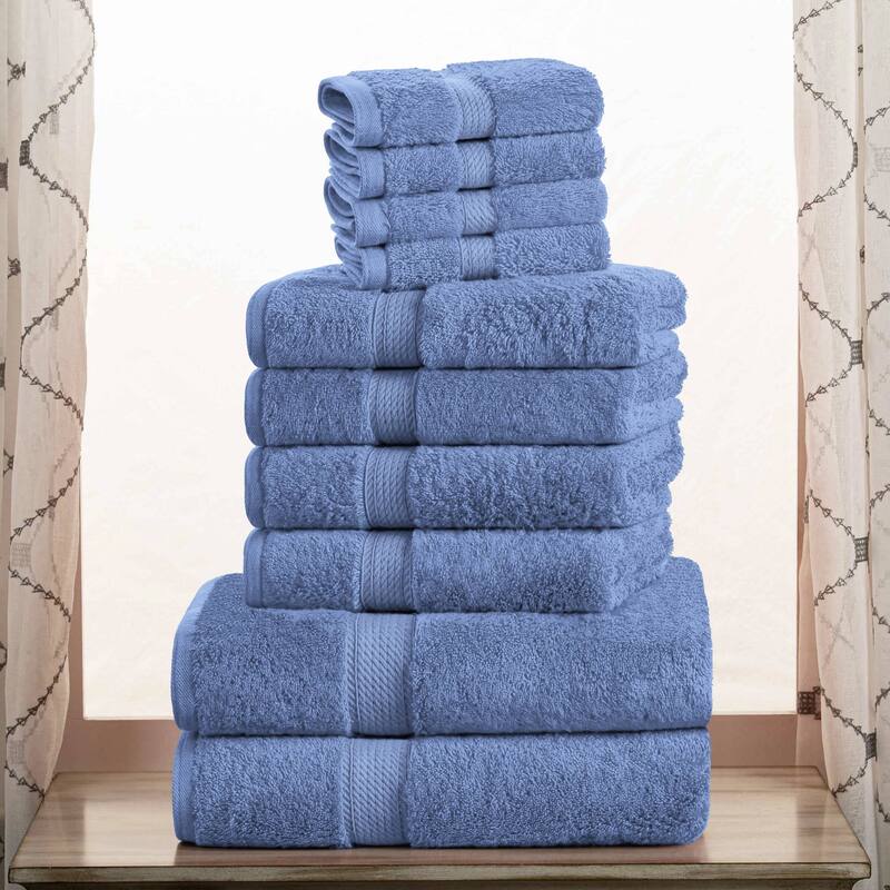 Superior Egyptian Cotton Pile Heavyweight 10-Piece Towel Set - Denim Blue