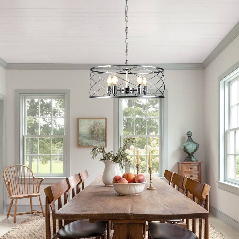 CurveCurio Elegant 20" Black Industrial Cage Chandelier with Adjustable 70" Chain for Modern Dining Spaces - 20" * 20" * 10"