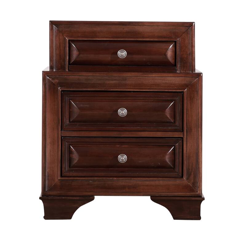 Solid Wooden Nightstand with Dovetailed Drawers - 29" - Walnut Brown