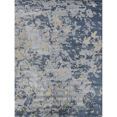 EXQUISITE RUGS Bamboo Silk Hand-knotted Blue/Grey Area Rug.