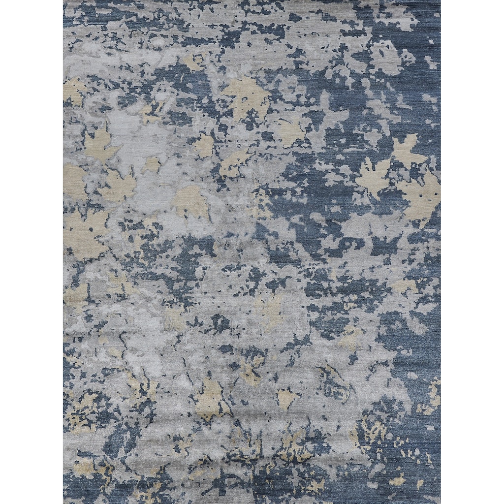 EXQUISITE RUGS Bamboo Silk Hand-knotted Blue/Grey Area Rug.