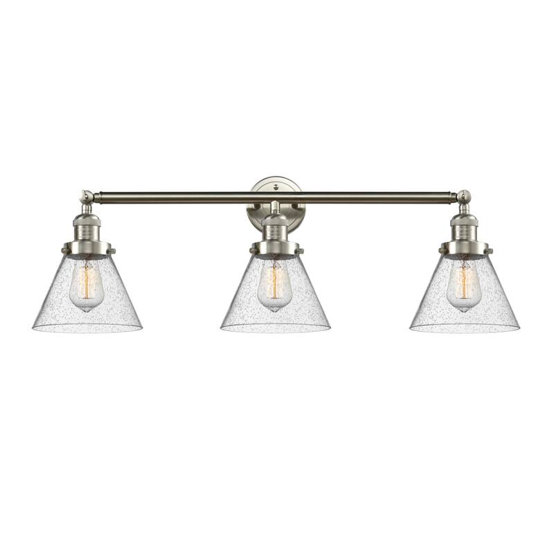 Innovations Lighting Large Cone 3 Light 32" Wide Bathroom Vanity Light - Brushed Satin Nickel / Seedy