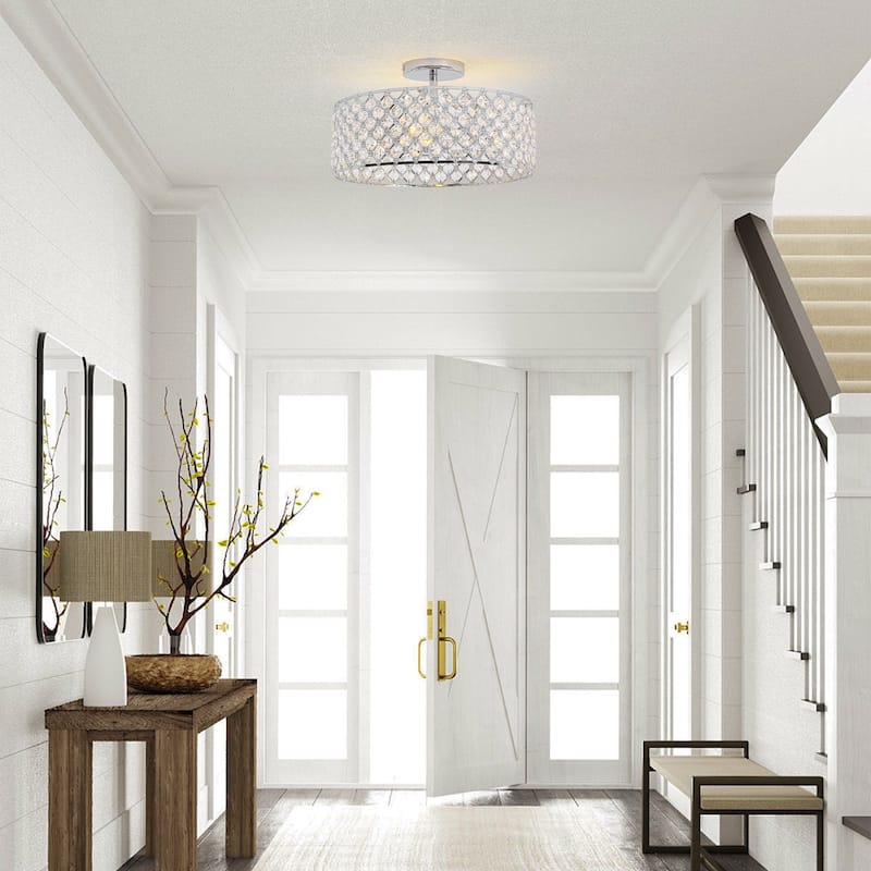 15" Modern Glam 3-Light Crystal Semi Flush Mount Ceiling Lights
