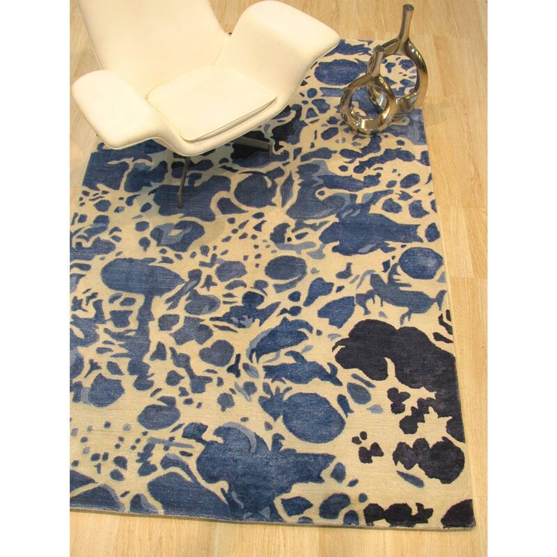 Ivory Abstract Wool & Viscose Contemporary Palermo Style Rug, 5' x 8', Modern Artistic Accent - L