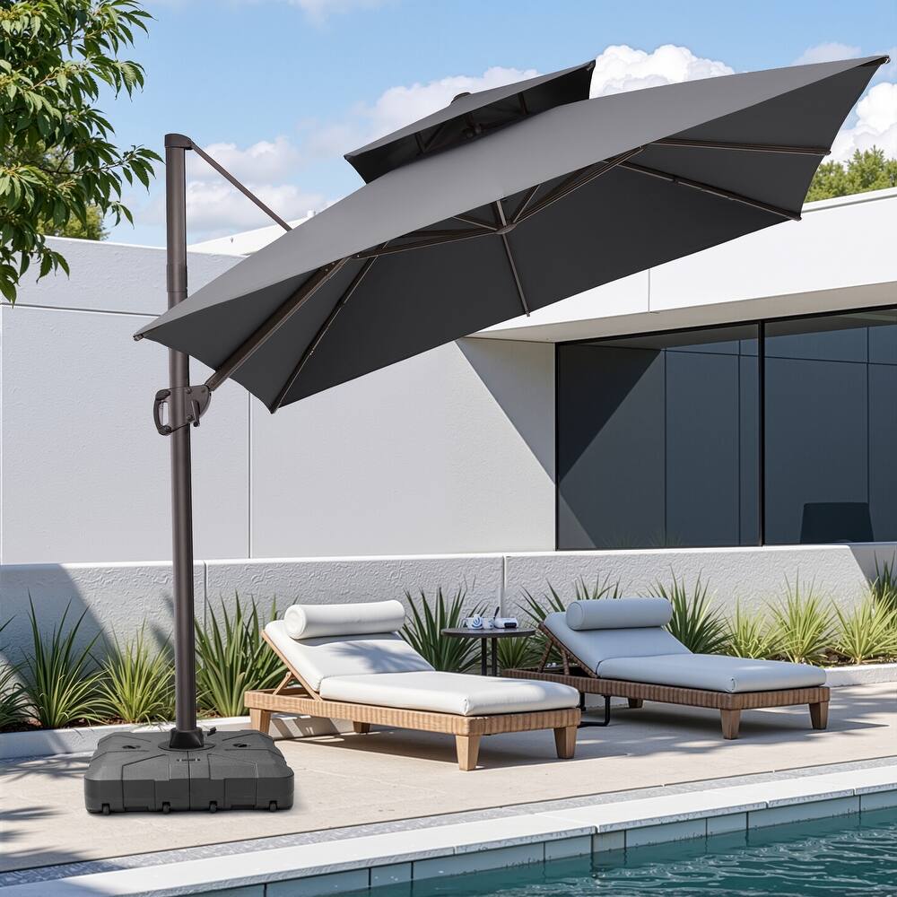 10.5ft Patio Outdoor Double Top Cantilever Offset Umbrella w/base
