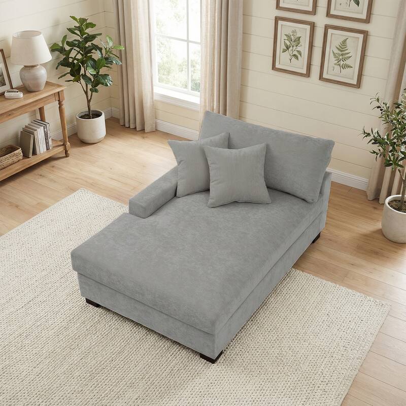 Plush Chenille Single Modular Sectional Sofa Chaise with Pillows