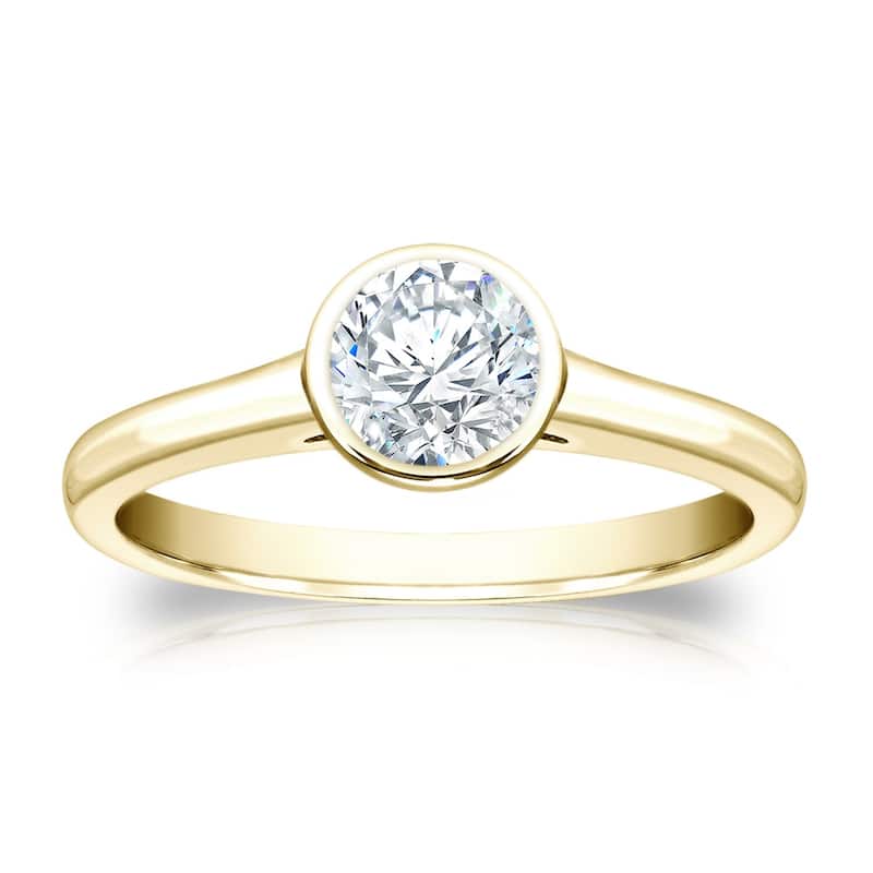 Auriya 18k Gold 3/4ctw Bezel Solitaire Diamond Engagement Ring - Yellow - 4