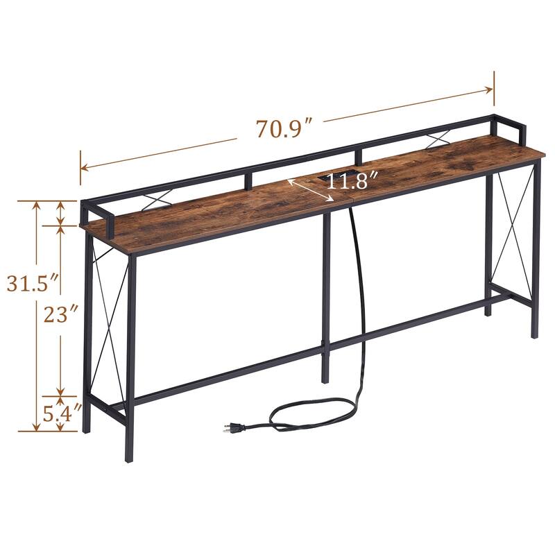 Javlergo Extra Long Console/Sofa Table with Charging Station & Power Outlet