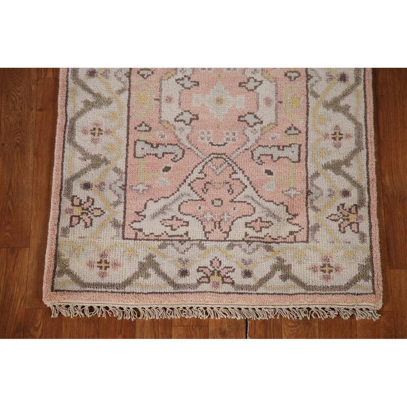 Pink Oushak Style Runner Rug Handmade Wool Carpet - 2'6"x 10'2"