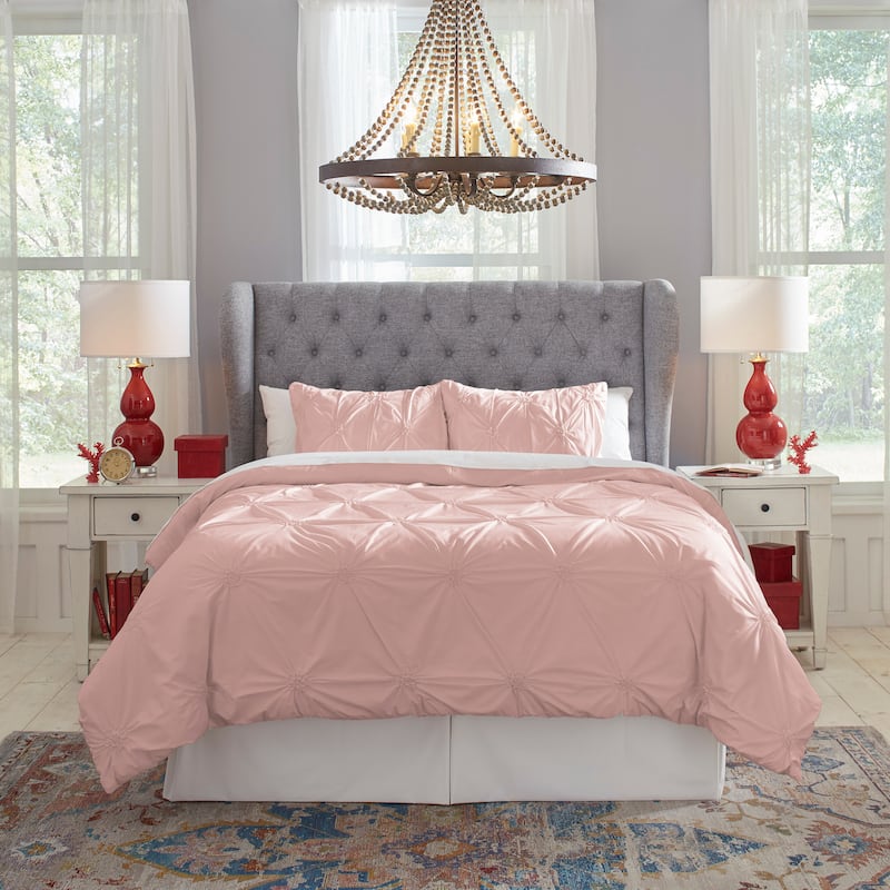 Pointehaven 200TC Cotton Knotted Pintuck Duvet Set - King - Cal King - Rose