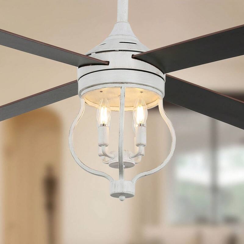 Cusp Barn 52 Inch Ceiling Fan with Remote, Farmhouse Caged Fandelier, Black Industrial Ceiling Fans with DC Motor for Bedroom