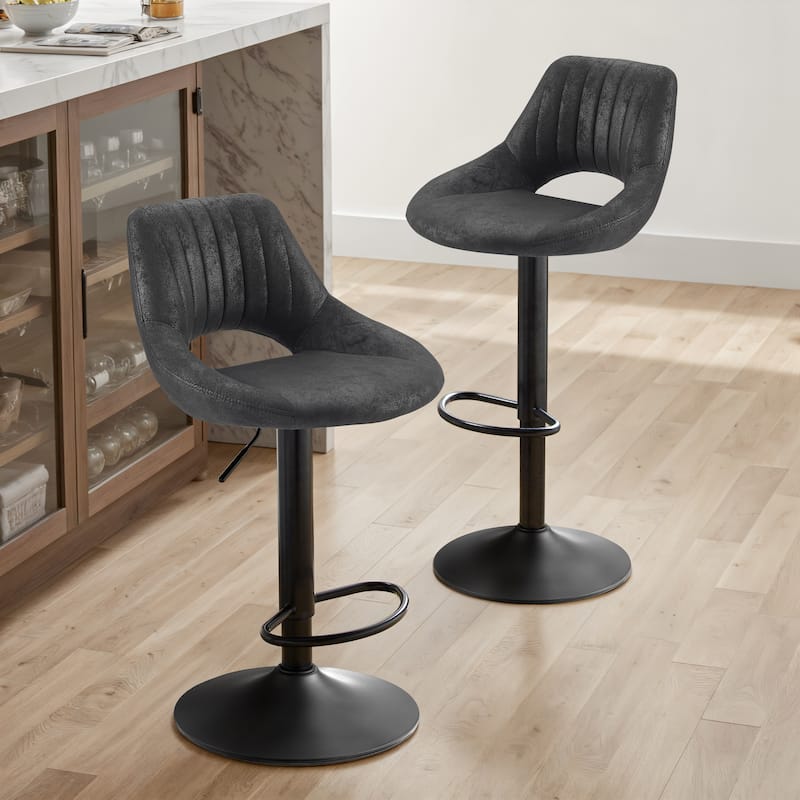 Art Leon Modern Adjustable 360 Swivel Barstool with Retro Faux Leather - Set of 2 - Black