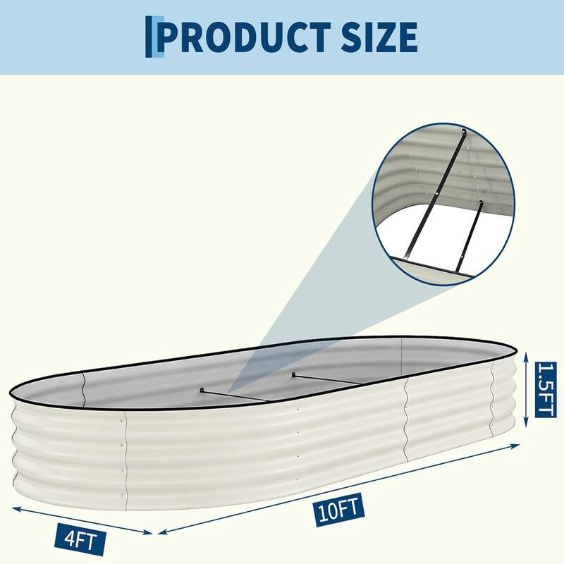 8x4x2FT Galvanized Steel Raised Garden Bed Kit With Anti-cut Strips for Vegetables Herbs and Flowers Beige