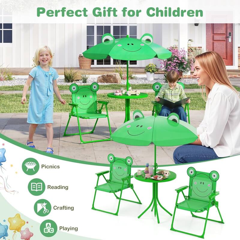 3 PCS Kids Picnic Table Outdoor Table w/ Folding Chairs & Umbrella
