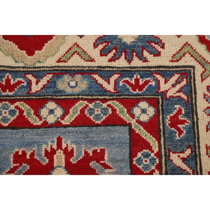 Light Blue Kazak Area Rug Living Room Hand-Knotted Wool Carpet - 6'8" x 9'9"