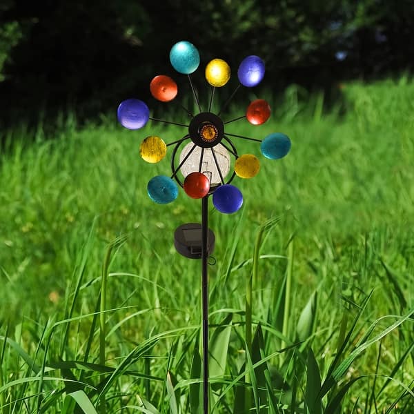 WhrilWind Solarpowered LED Multicolor Garden Pinwheel Bed Bath