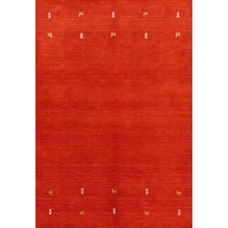 Hand Knotted Oriental 100% Wool Carpet Tribal Animal Pictorial Oranges & Rust Gabbeh Area Rug - 6' 6'' X 4' 6''
