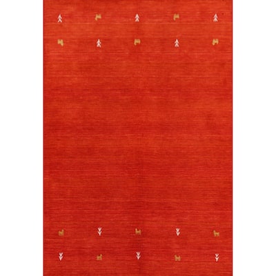 Hand Knotted Oriental 100% Wool Carpet Tribal Animal Pictorial Oranges & Rust Gabbeh Area Rug - 6' 6'' X 4' 6''