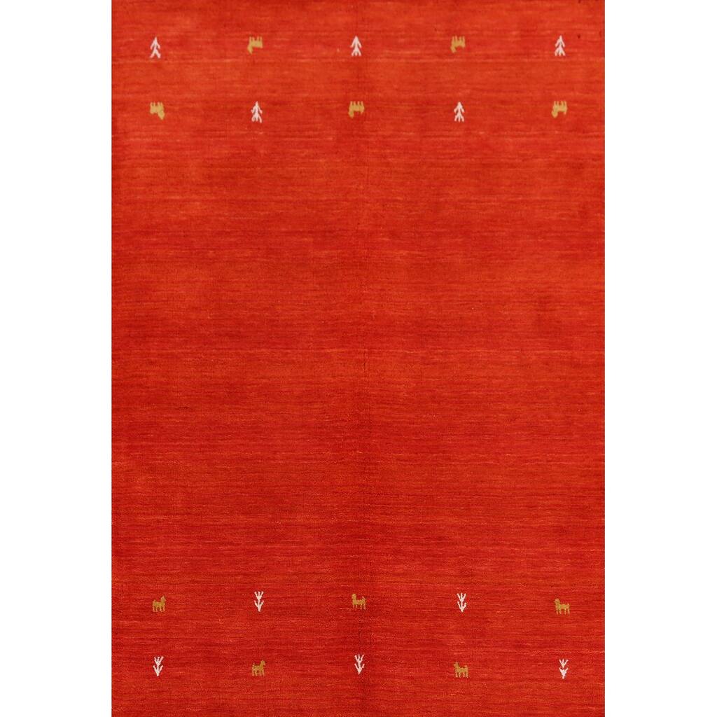 Hand Knotted Oriental 100% Wool Carpet Tribal Animal Pictorial Oranges & Rust Gabbeh Area Rug - 6' 6'' X 4' 6''