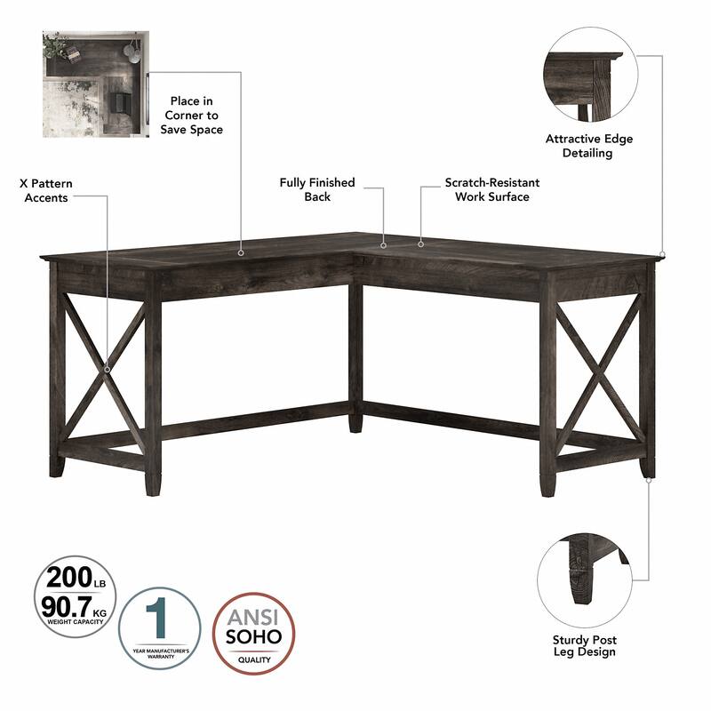 Key West 60W L Shaped Desk with Mobile File Cabinet by Bush Furniture