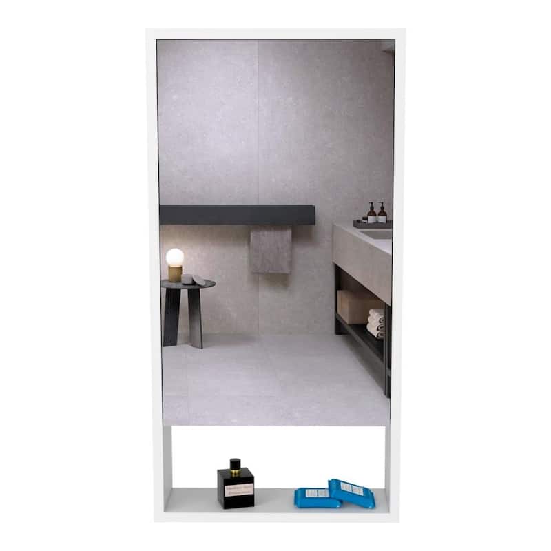 35" Tall Medicine Cabinet with One External Shelf, Two Interior Shelves, Single Door Design, Large Mirror