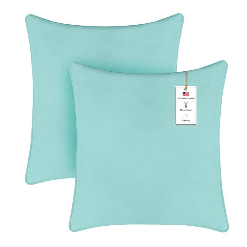 A1HC Set of 2 Luxurious Fine Soft Velvet Throw Pillow Covers Only, For Sofas, Beds, Vibrant Colors and Hidden Zipper - 24x24 Inches (Pack of 2) - Aqua Blue