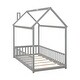 preview thumbnail 41 of 48, Twin Size Solid Wood House Bed with Guardrails for Toddlers