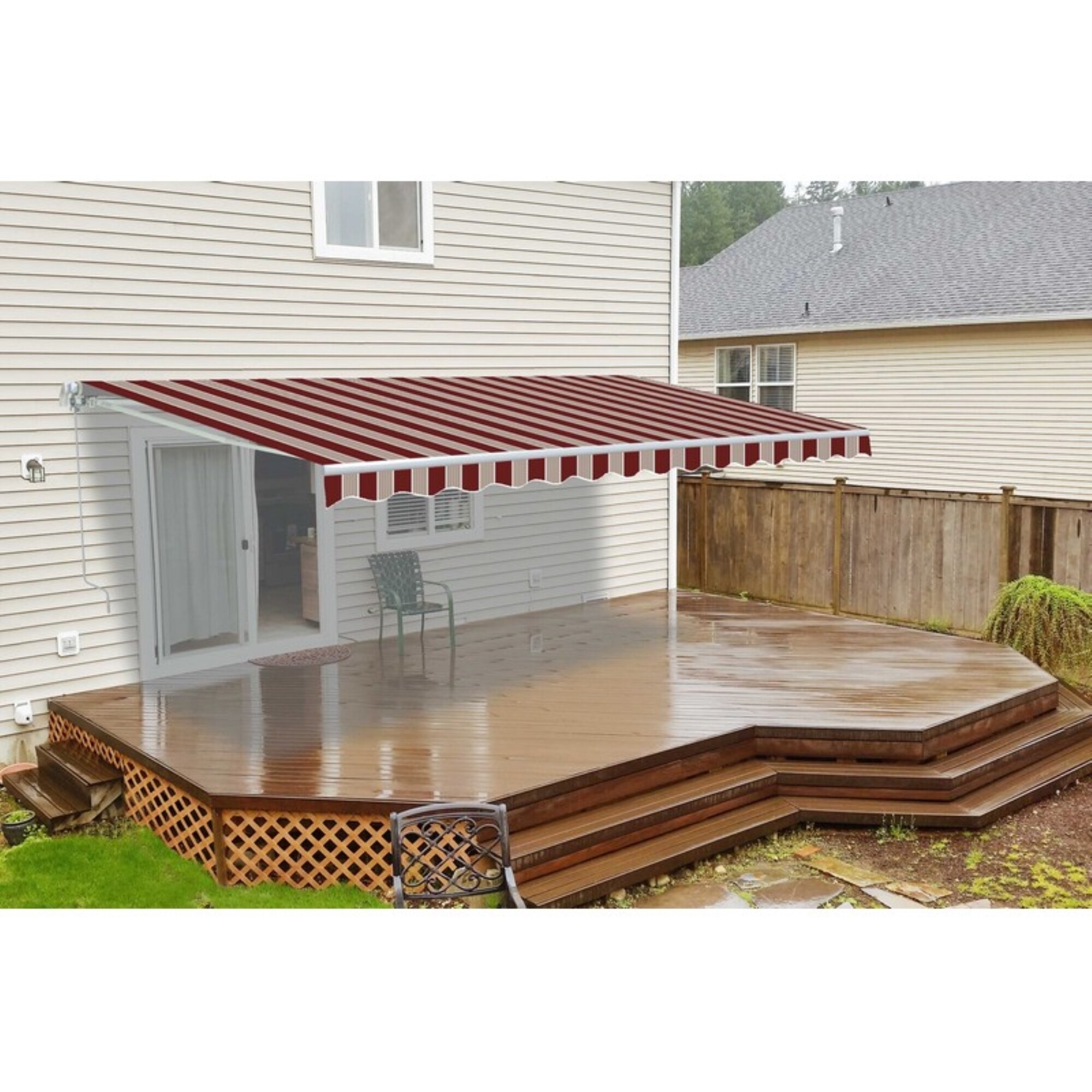 ALEKO  Outdoor Patio Retractable 8 x 6.5 feet Awning Multi-striped Red