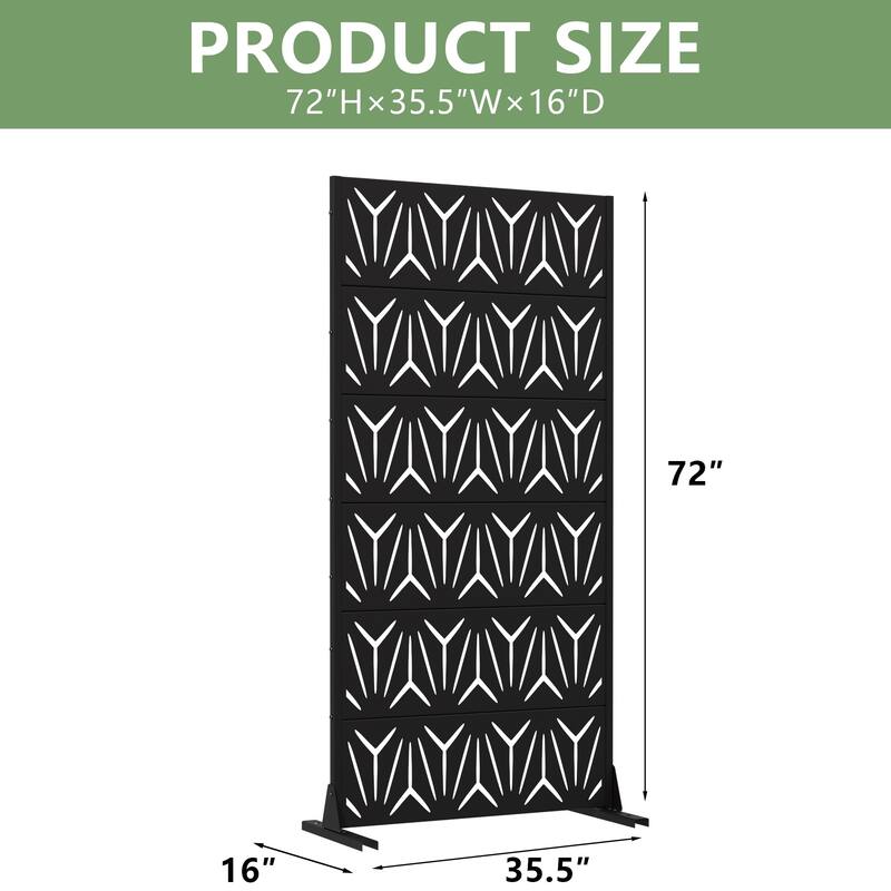 72" H×47"W Dovelina Black Outdoor Freestanding Metal Privacy Screen Decorative Garden Fence