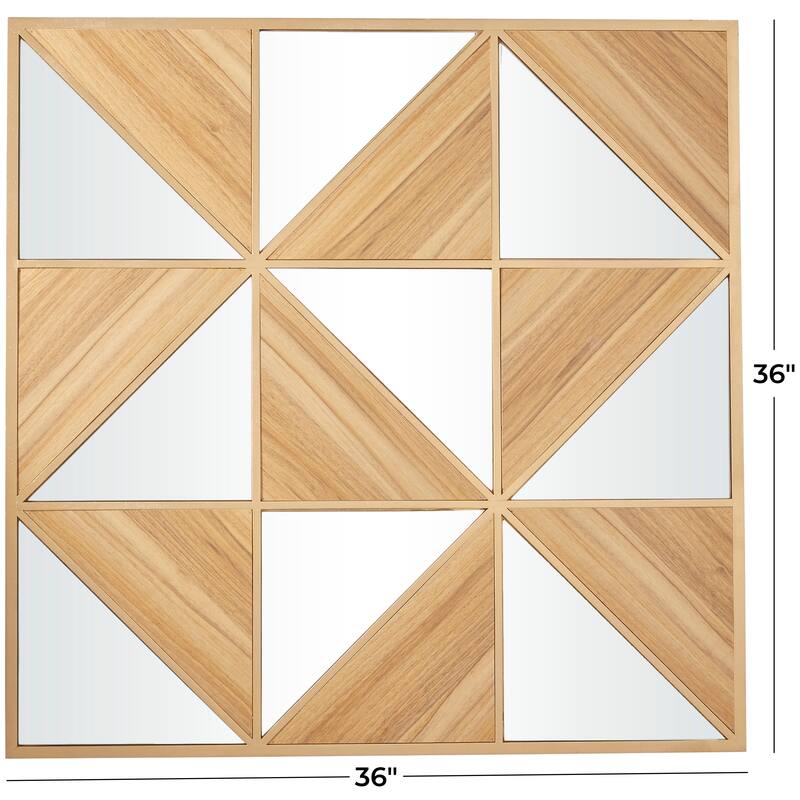 Light Brown Wood Triangle Mirrored Geometric Wall Decor