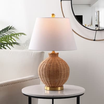 SAFAVIEH Lighting Nobuo Tropical Coastal Boho Rattan 23-inch Table Lamp - 15 in. W x 15 in. D x 23 in. H