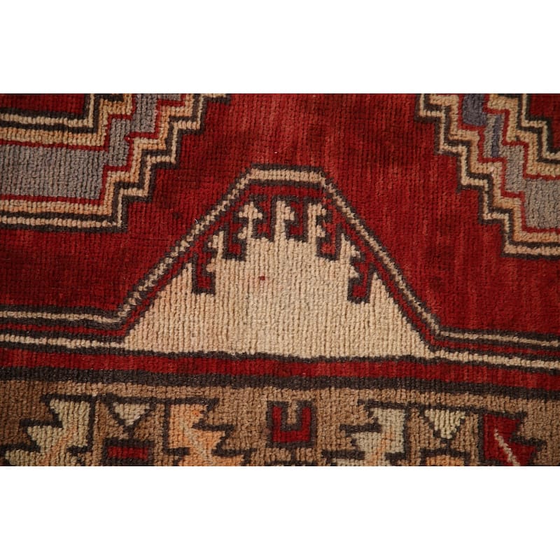 Red Ardebil Persian Runner Rug Handmade Vintage Wool Carpet - 3'0"x 12'0"