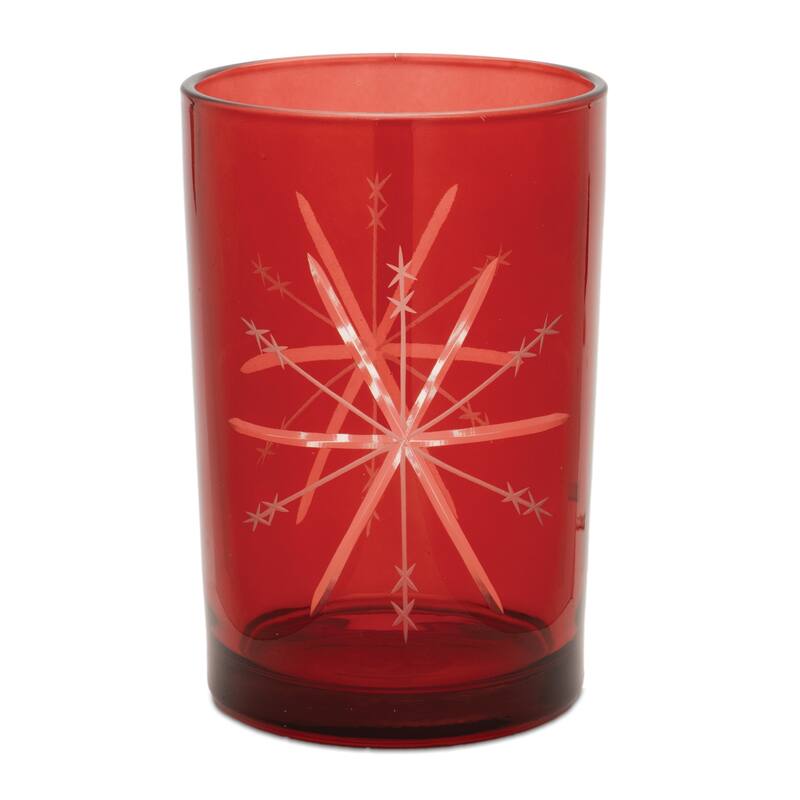 Red Glass Snowflake Candle Holders with Clear Finish for Votive Display Set