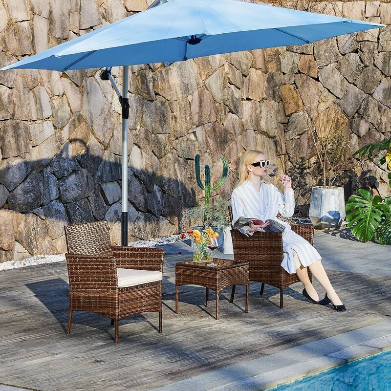 3 Pieces Patio Set Outdoor Wicker Furniture Sets Modern Rattan Chair Conversation Sets with Coffee Table for Yard and Bistro