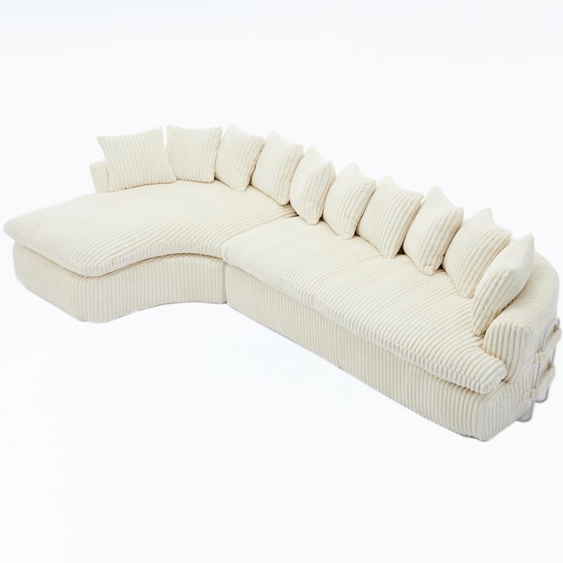 127"Corduroy L-Shaped Sectional Sofa with High-Resilience Foam, 10 Back Cushions, and No Assembly Required