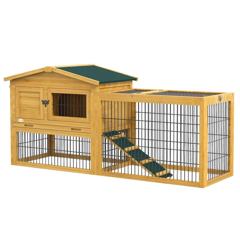 PawHut 2-Level Outdoor Hutch for Small Animals with Roof and Tray