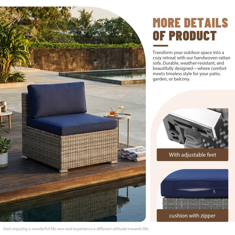 Outdoor Wicker Sectional Sofa 8-Piece Set with Fire Pit Table